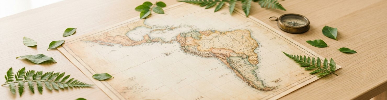 Carte ancienne de l'Amérique latine et feuilles vertes, comparaison du cannabis au Mexique et dans la région