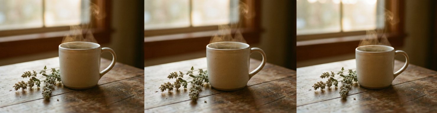 Tasse de tisane de cataire fumante avec brins séchés pour une infusion relaxante traditionnelle
