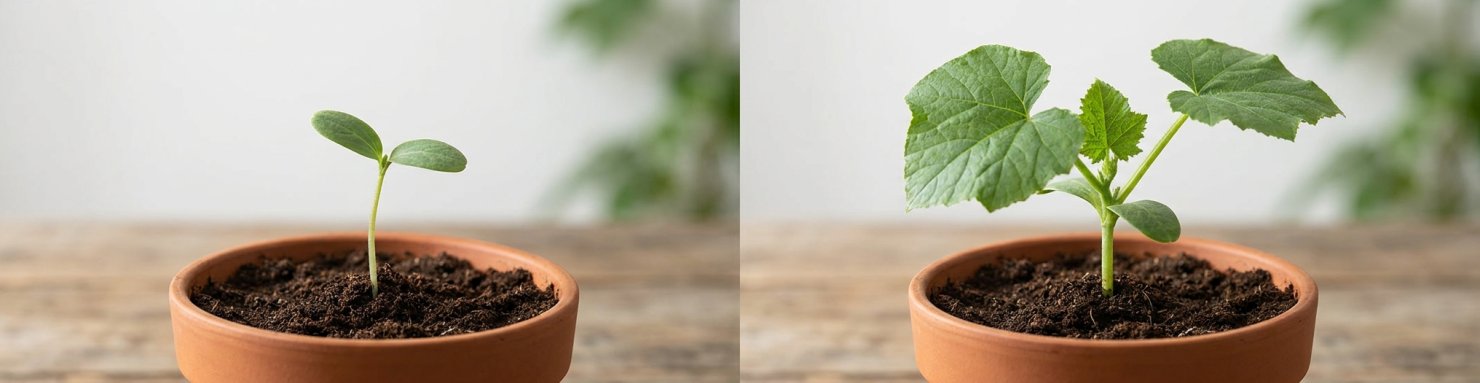 Différence entre une plantule avec cotylédons et une jeune pousse avec vraies feuilles