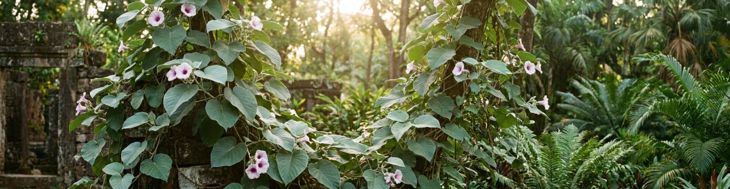 Liane Argyreia nervosa Hawaiian Baby Woodrose en floraison dans un paysage subtropical indien