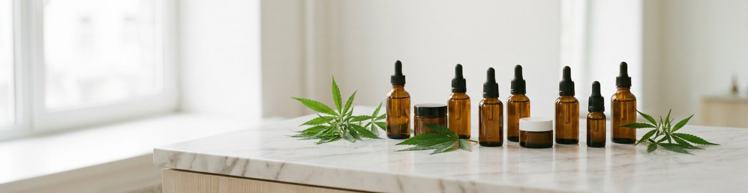 Flacons d'huile de CBD et cosmétiques au chanvre