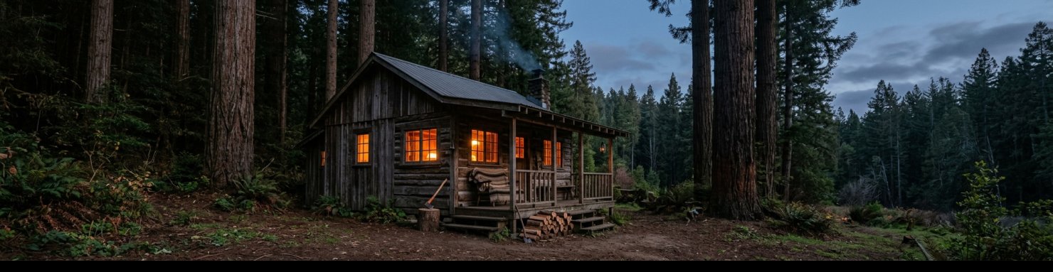 Cabane rustique dans une clairière de Humboldt County