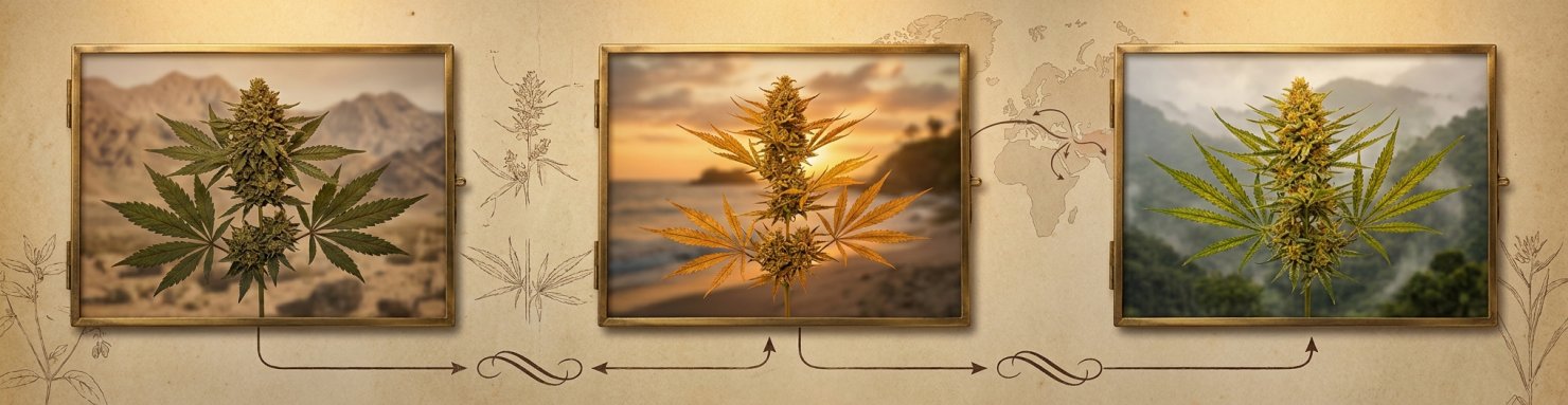 Landraces parentes de la Skunk 1 : Afghane Hindu Kush, Acapulco Gold mexicaine et Colombian Gold