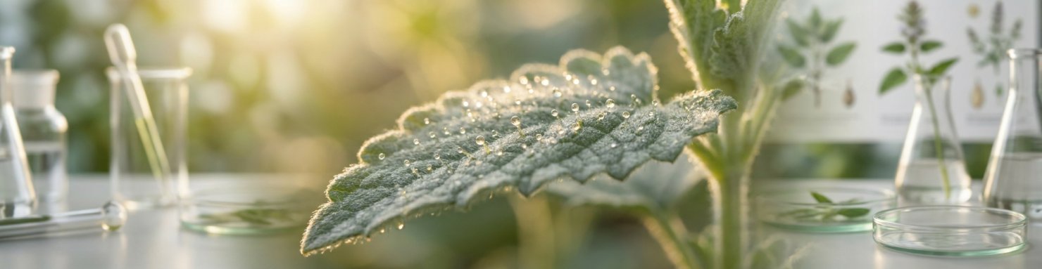 Feuille de Nepeta cataria avec trichomes glandulaires sécrétant la népétalactone