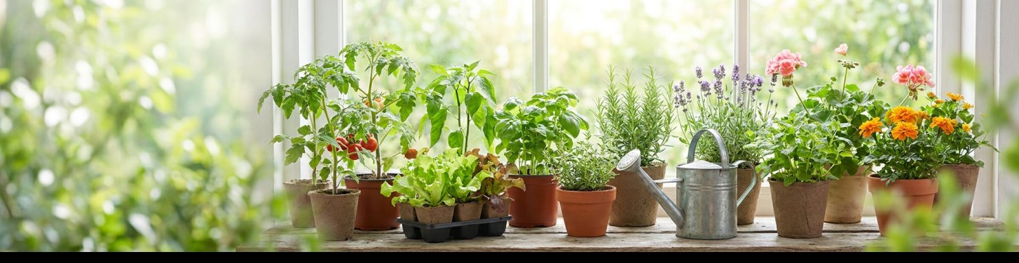 Plantes potagères et aromatiques saines sur un rebord de fenêtre lumineux